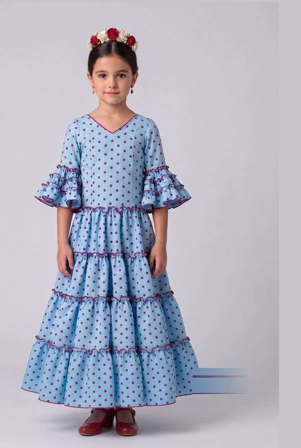 TRAJE FLAMENCA CORDOBA AZUL LUNARES