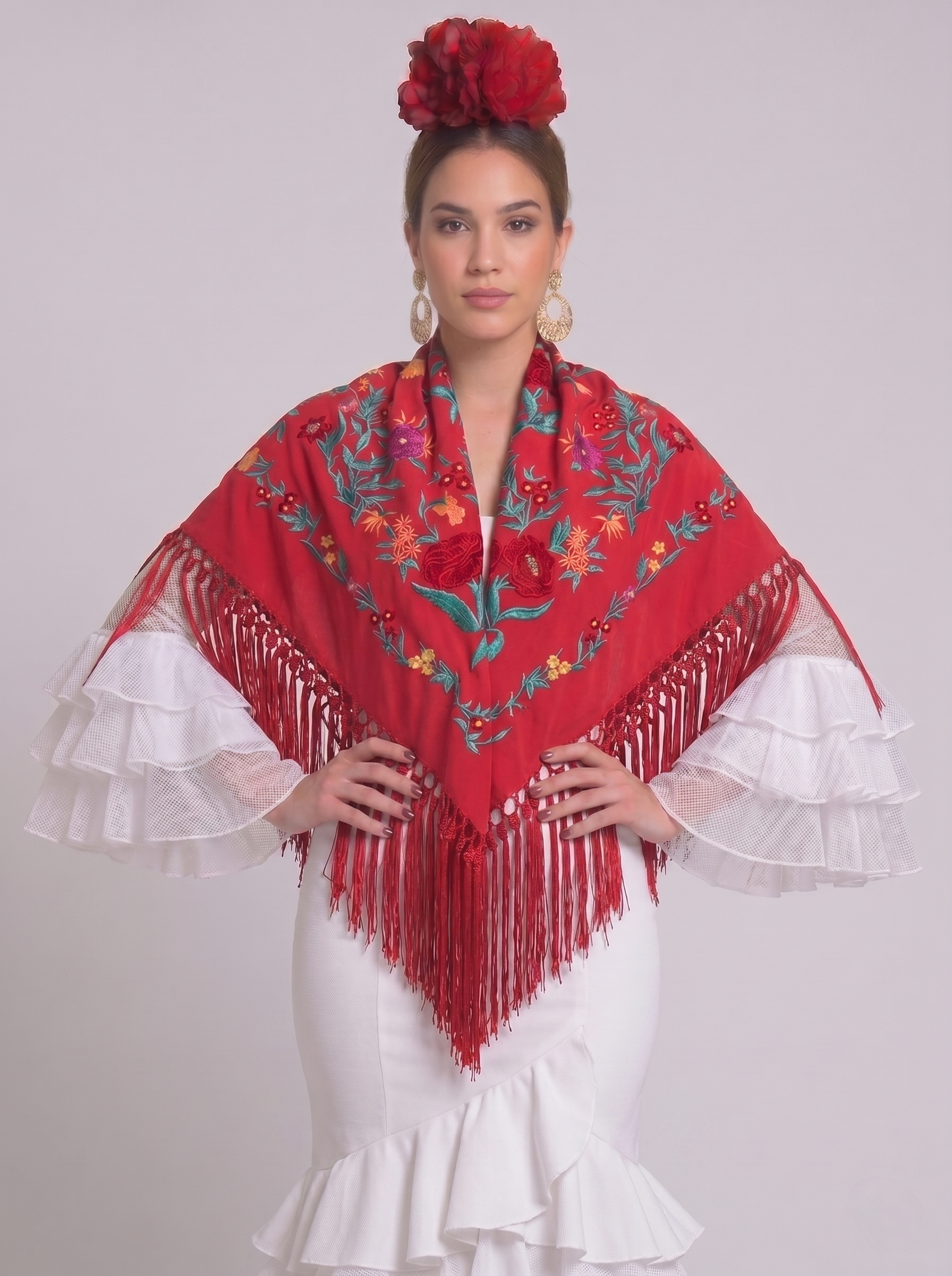 MANTÓN BORDADO ROCIO ROJO