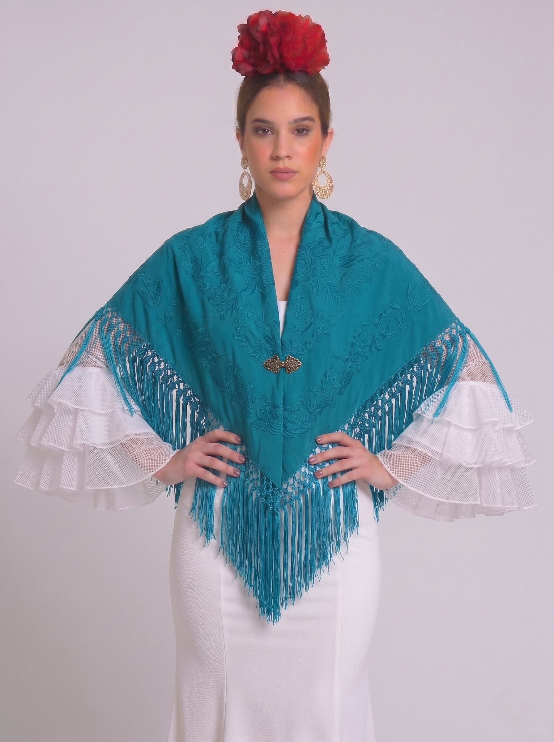 MANTÓN BORDADO RAQUEL TURQUESA