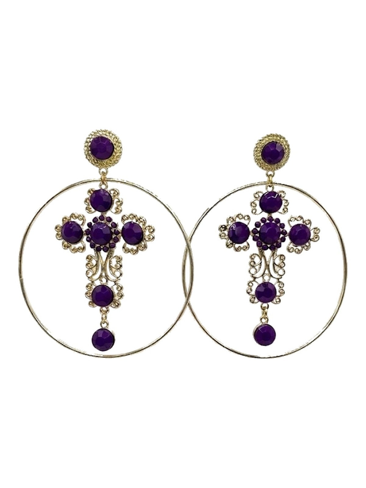 PENDIENTE ARO CRUZ MORADO