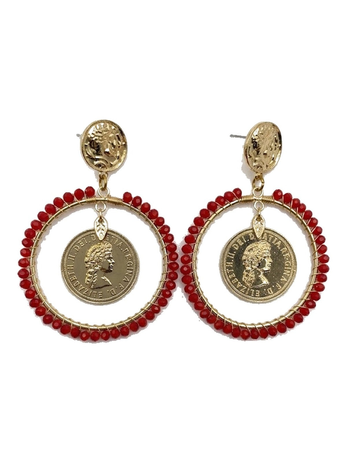 PENDIENTE ARO MONEDA ROJO