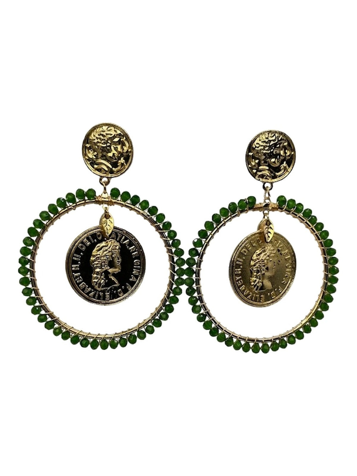 PENDIENTE ARO MONEDA VERDE
