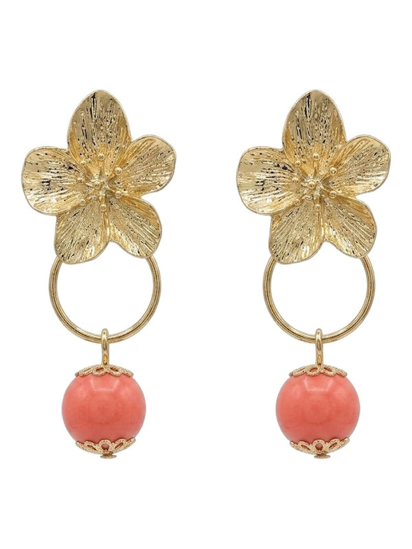 PENDIENTE FLOR BOLITA CORAL