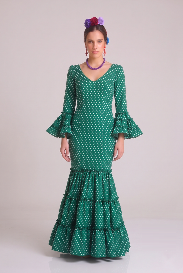 TRAJE FLAMENCA CORDOBA VERDE LUNARES
