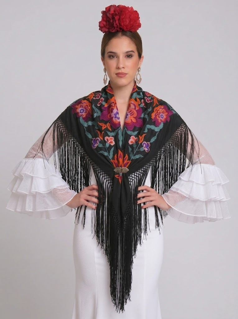 MANTÓN SEDA VALENTINA NEGRO